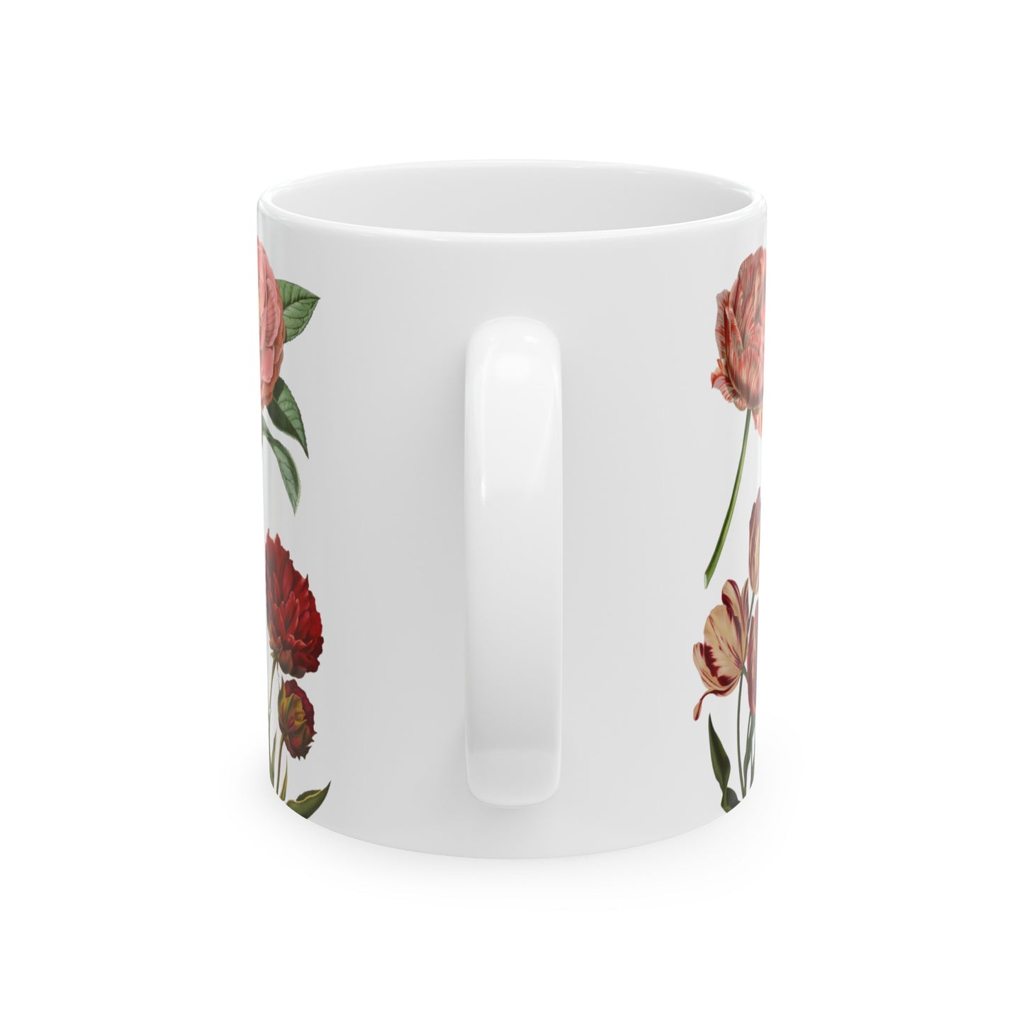 Red and Pink Flowers Ceramic Mug, 11oz