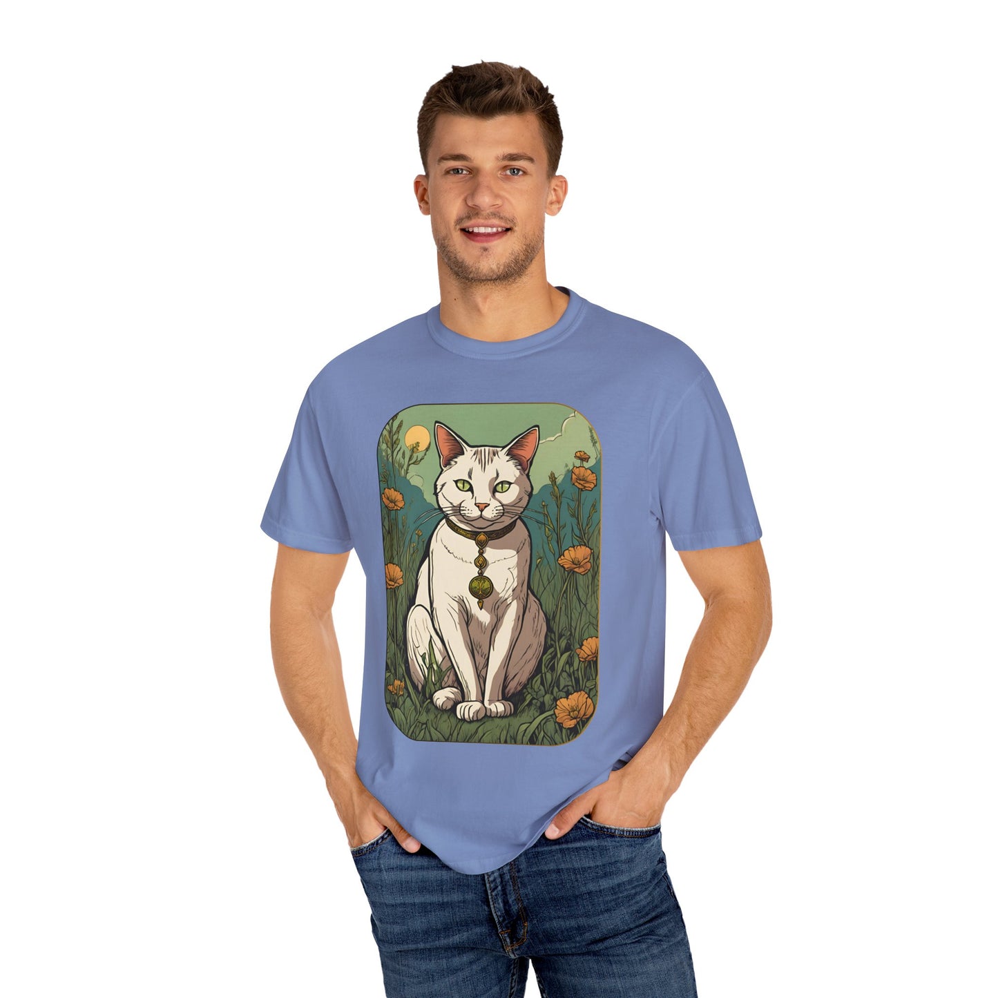 Cat Tarot Style Design - Unisex Garment-Dyed T-shirt