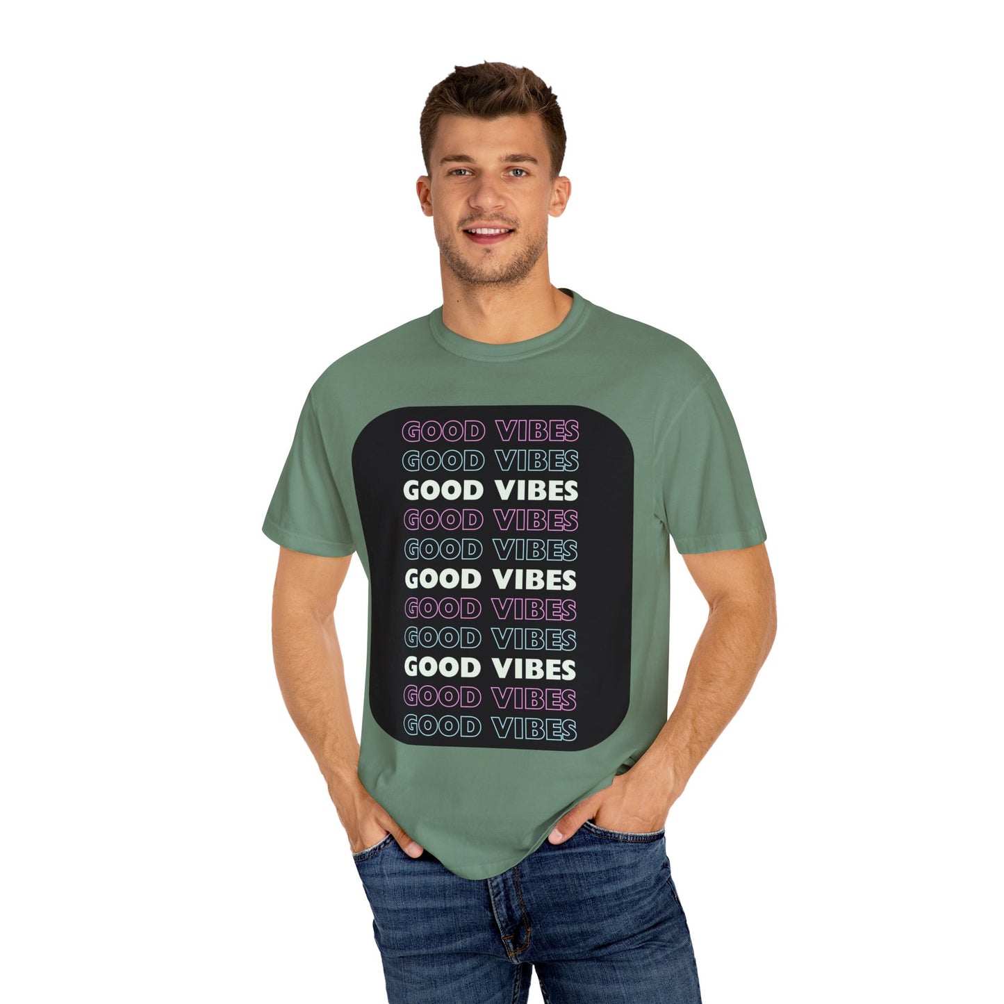 GOOD VIBES Neon Style Word Design - Unisex Garment-Dyed T-shirt