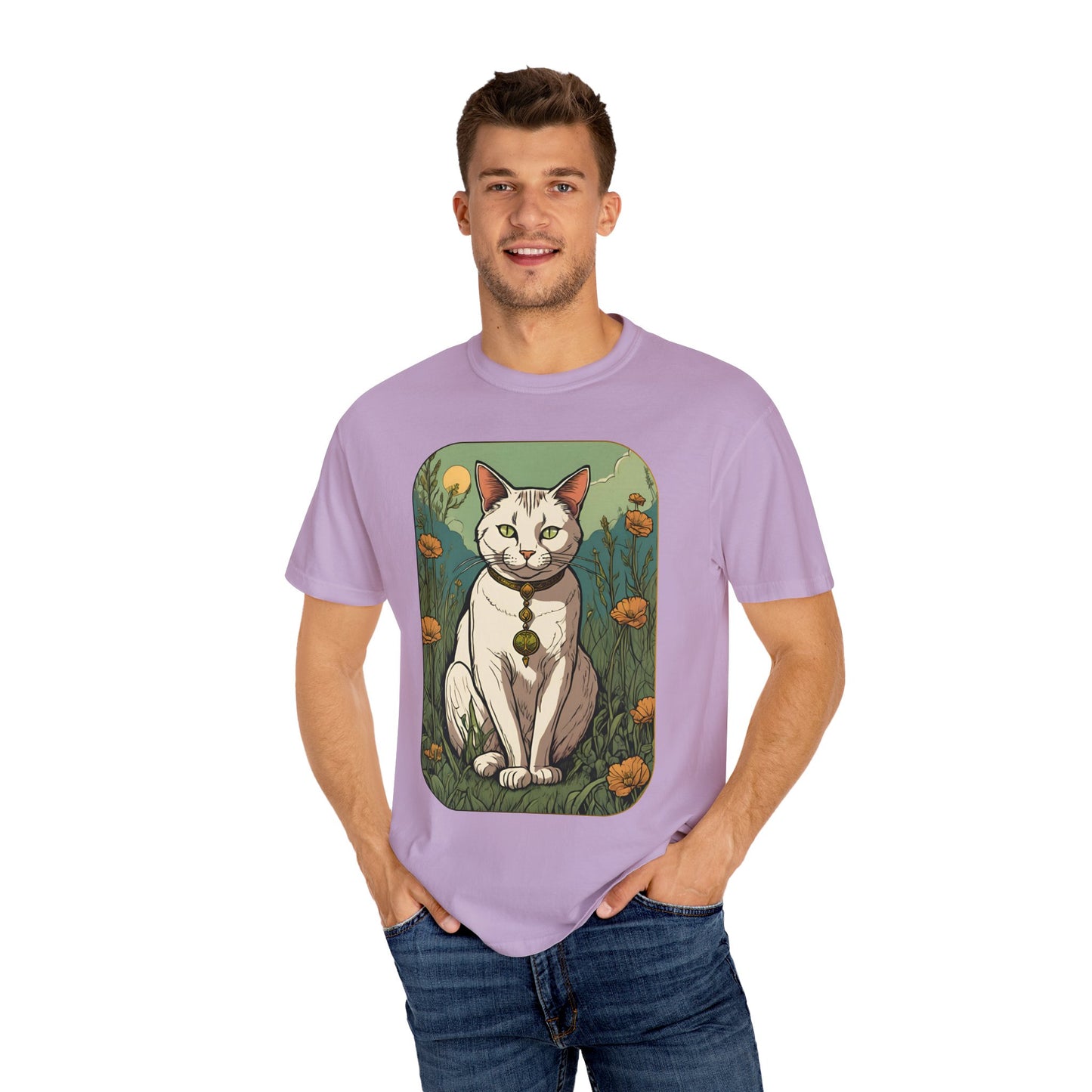 Cat Tarot Style Design - Unisex Garment-Dyed T-shirt