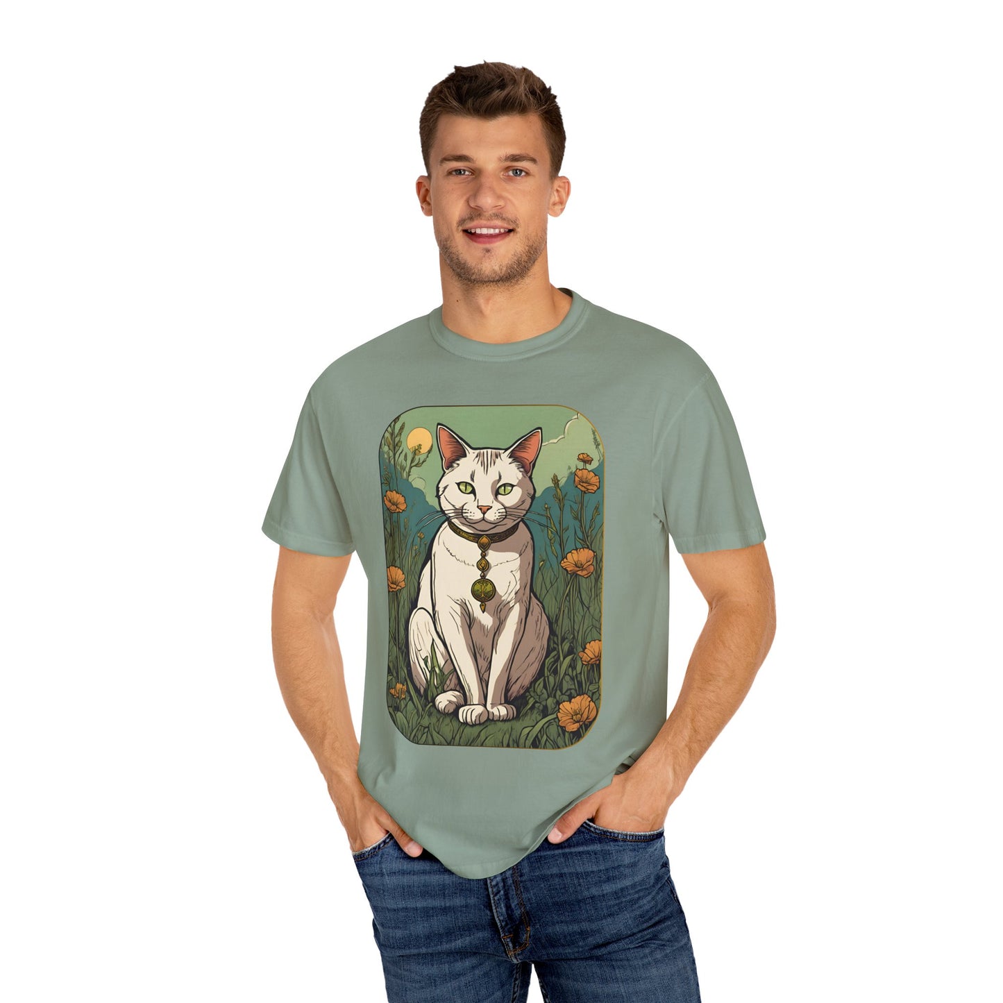 Cat Tarot Style Design - Unisex Garment-Dyed T-shirt