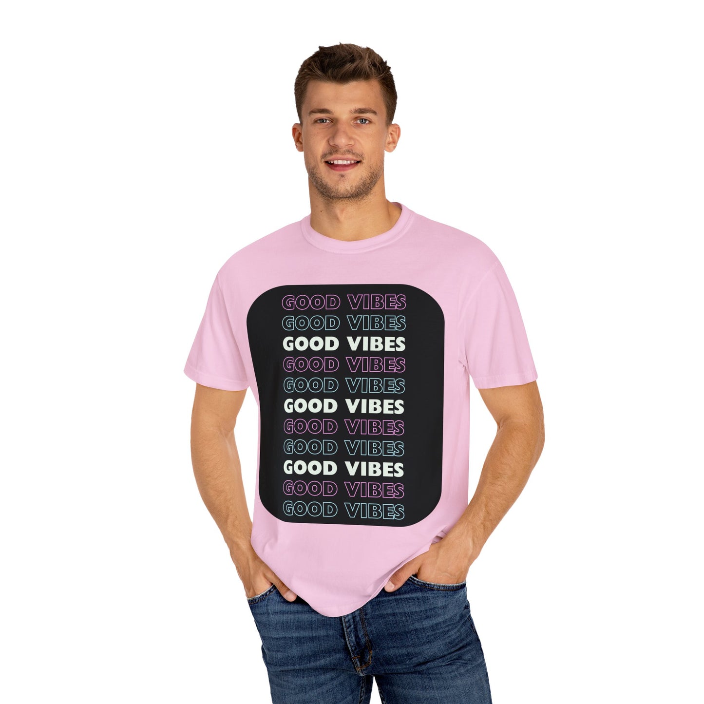GOOD VIBES Neon Style Word Design - Unisex Garment-Dyed T-shirt