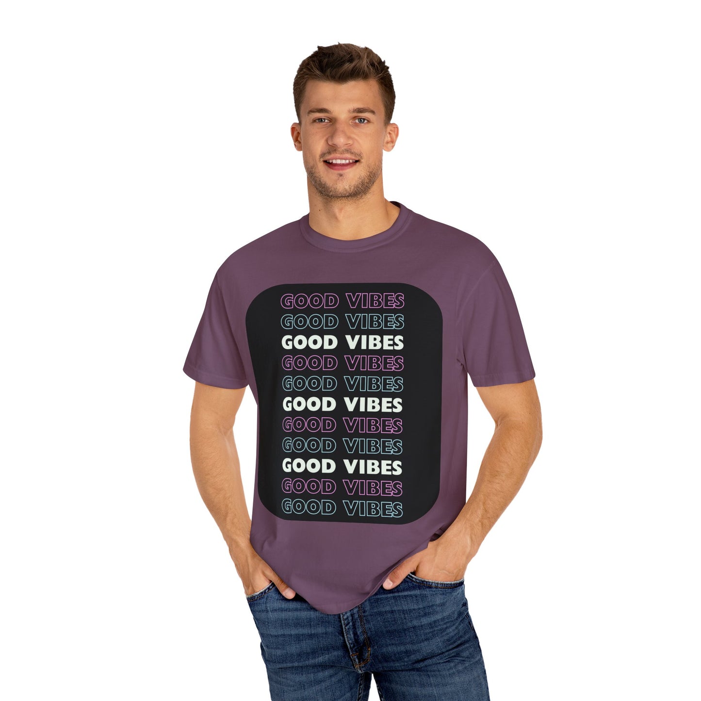 GOOD VIBES Neon Style Word Design - Unisex Garment-Dyed T-shirt