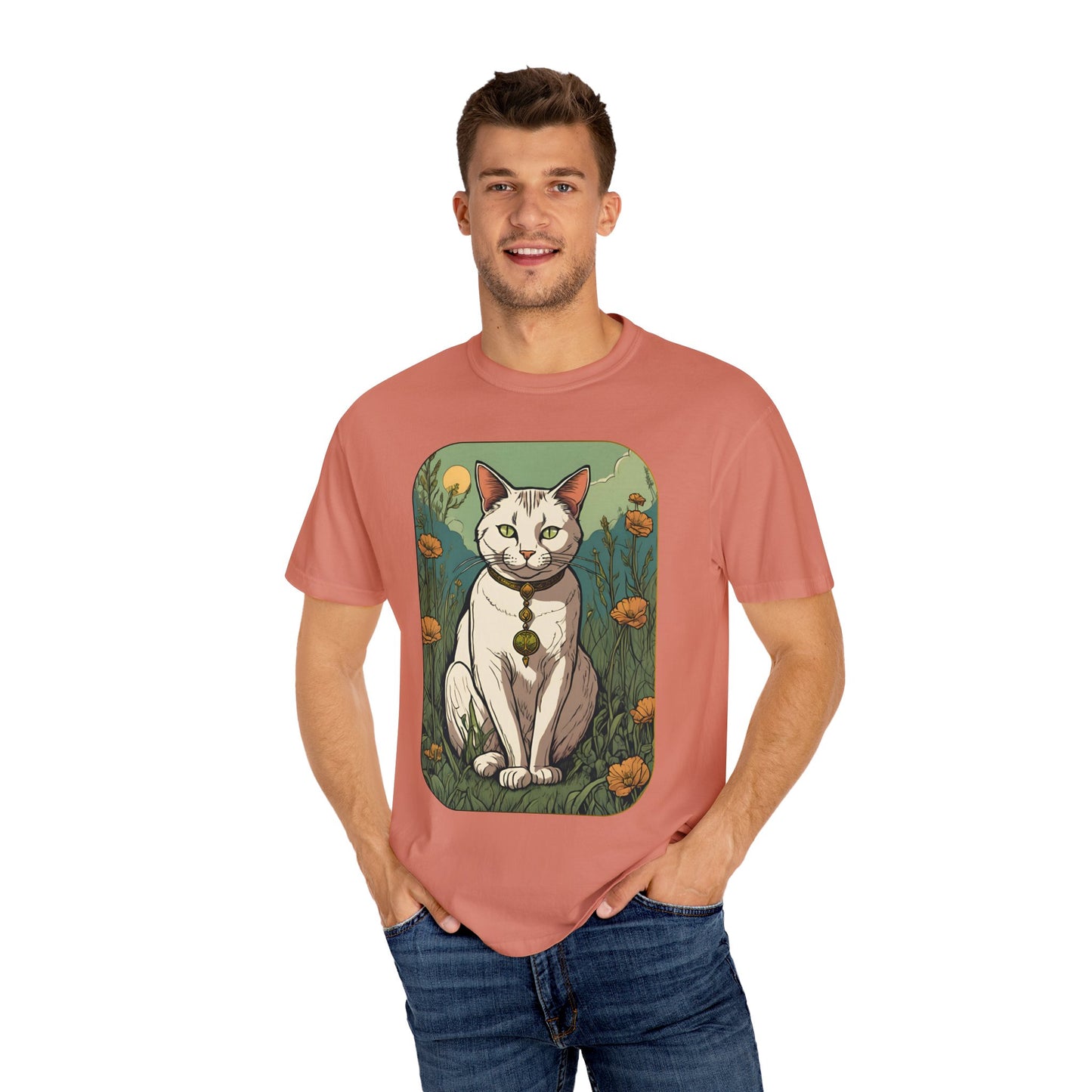 Cat Tarot Style Design - Unisex Garment-Dyed T-shirt