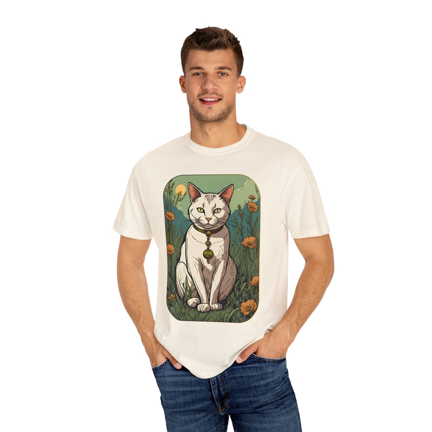 Cat Tarot Style Design - Unisex Garment-Dyed T-shirt