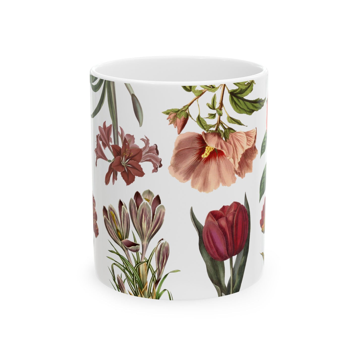 Red and Pink Flowers Ceramic Mug, 11oz