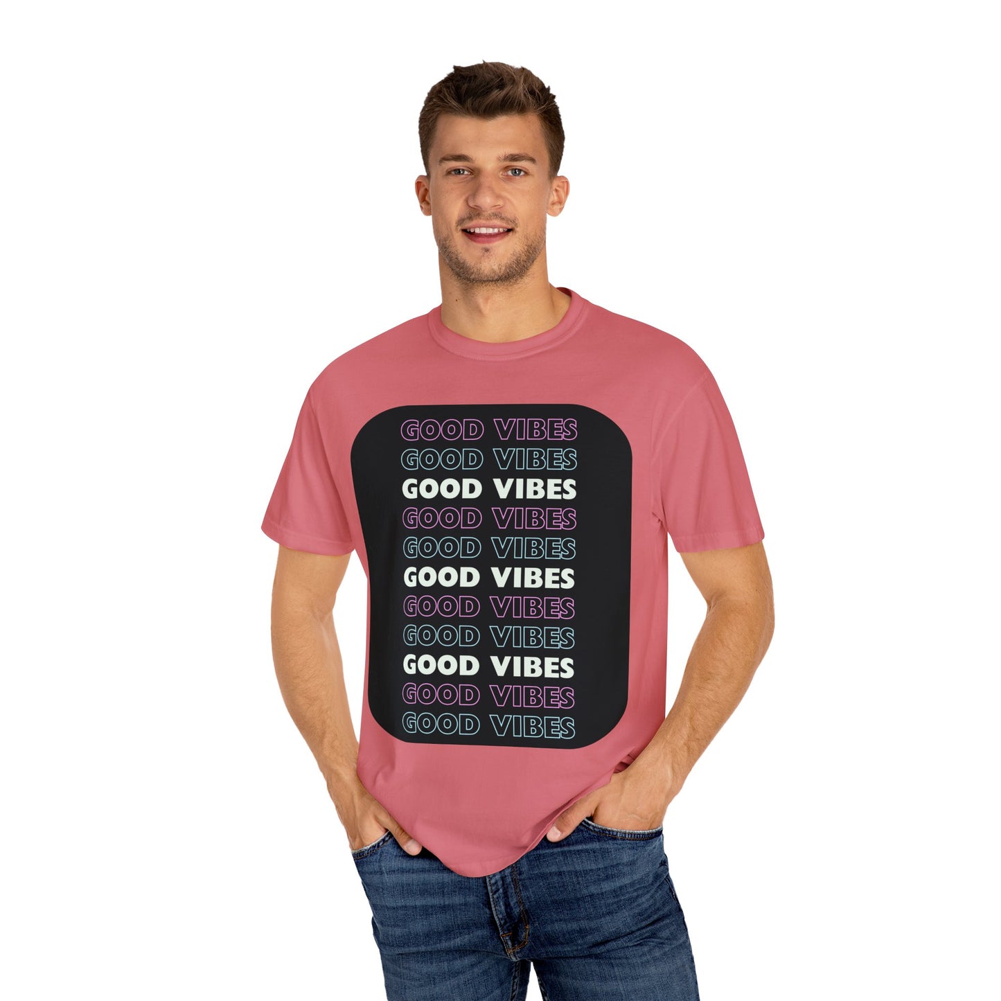 GOOD VIBES Neon Style Word Design - Unisex Garment-Dyed T-shirt