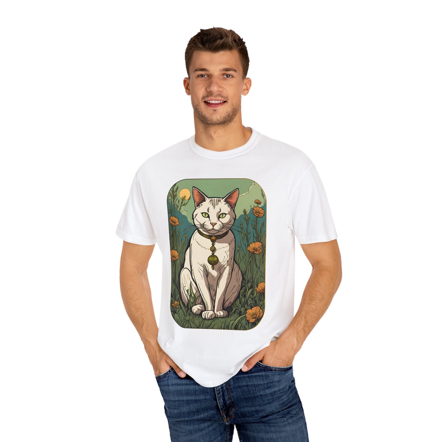 Cat Tarot Style Design - Unisex Garment-Dyed T-shirt