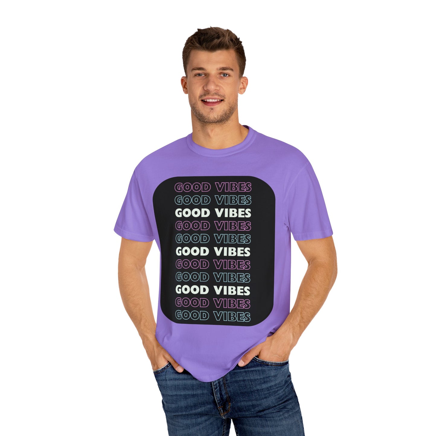 GOOD VIBES Neon Style Word Design - Unisex Garment-Dyed T-shirt