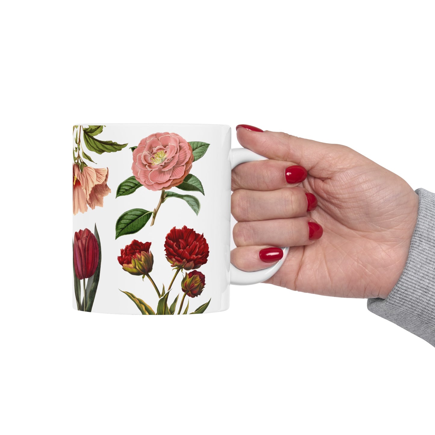 Red and Pink Flowers Ceramic Mug, 11oz