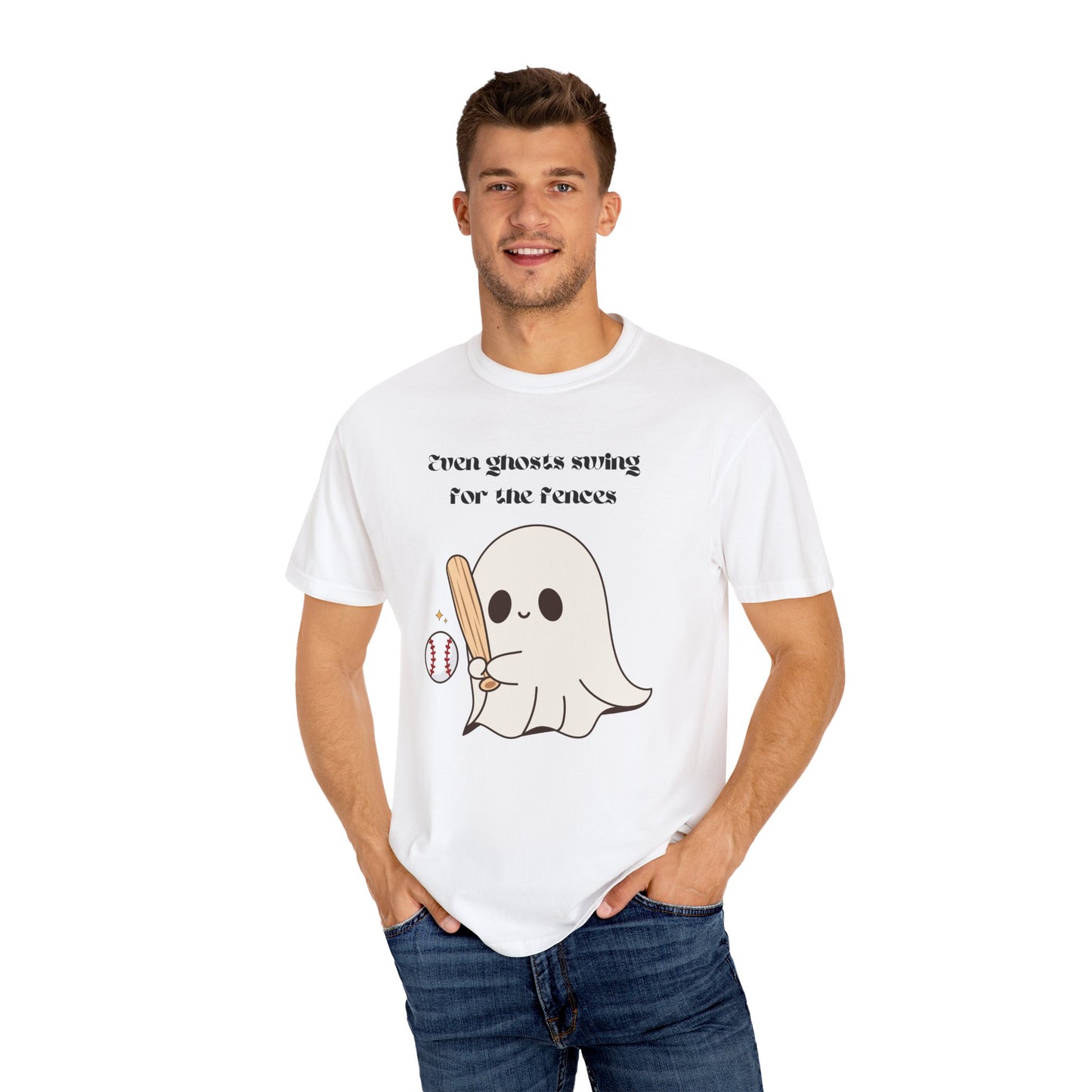 Ghost and Baseball - Unisex Garment-Dyed T-shirt