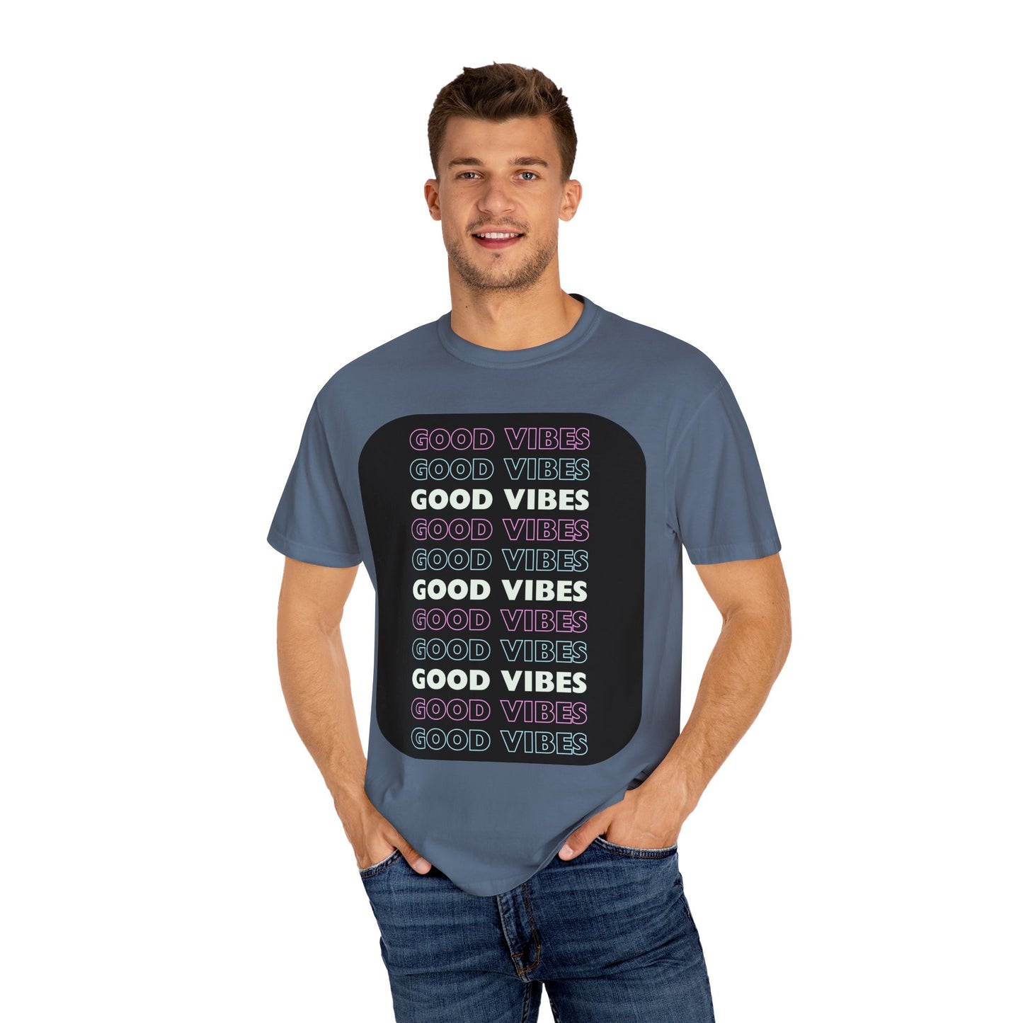 GOOD VIBES Neon Style Word Design - Unisex Garment-Dyed T-shirt