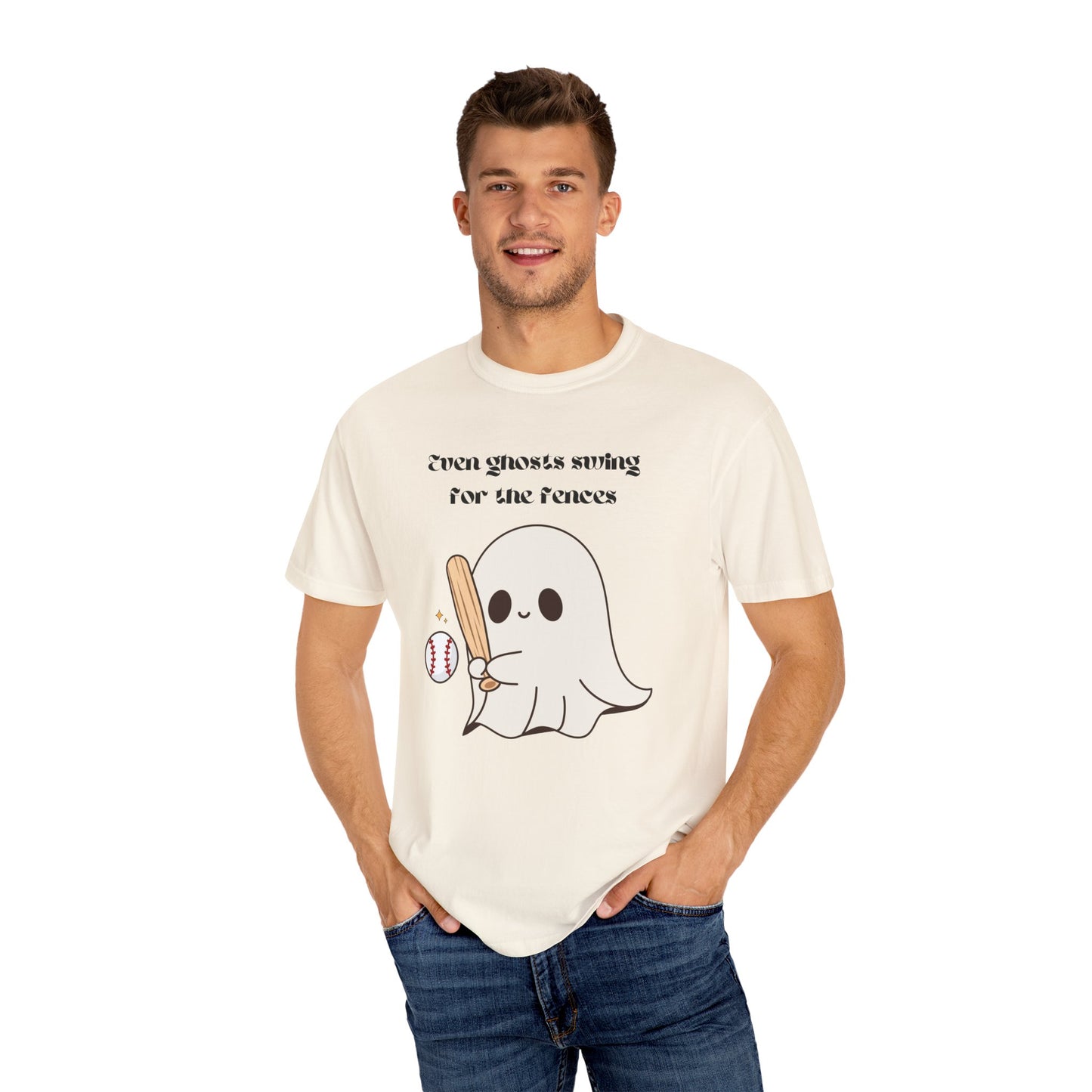 Ghost and Baseball - Unisex Garment-Dyed T-shirt