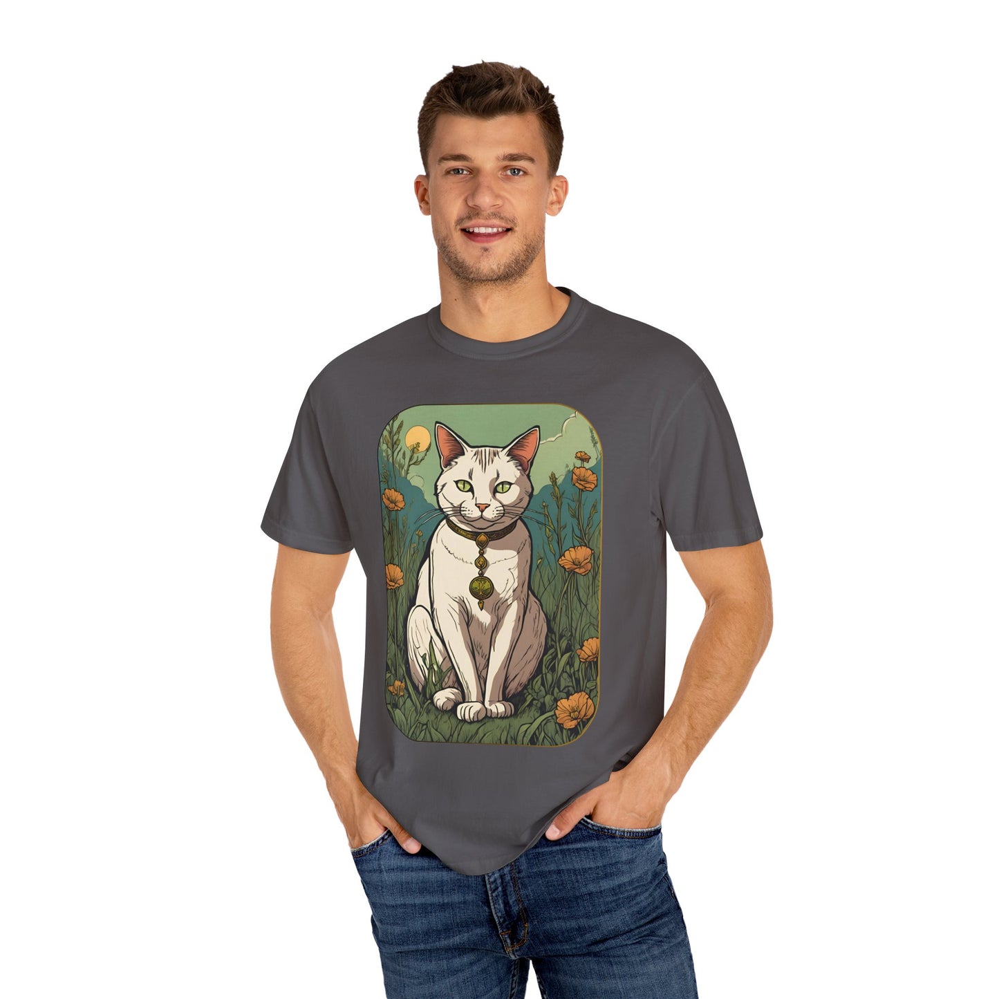 Cat Tarot Style Design - Unisex Garment-Dyed T-shirt