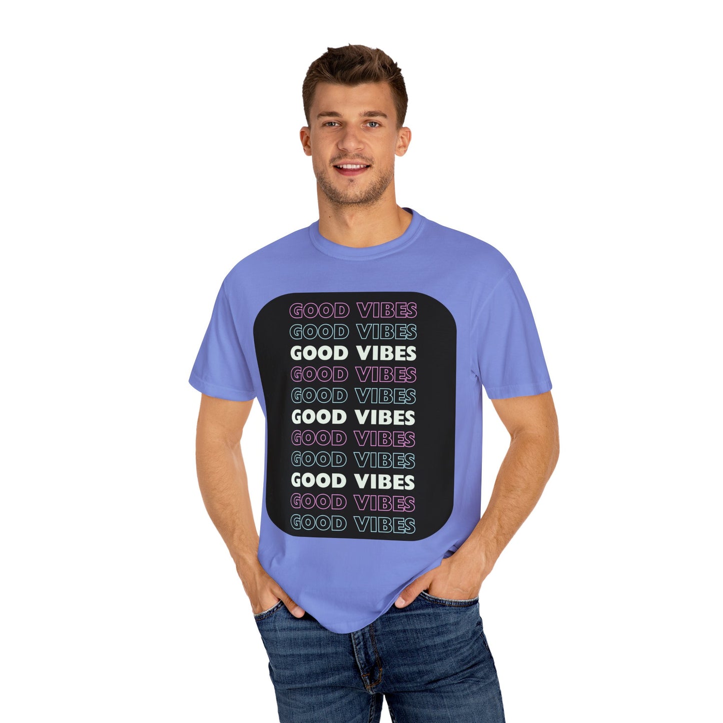GOOD VIBES Neon Style Word Design - Unisex Garment-Dyed T-shirt