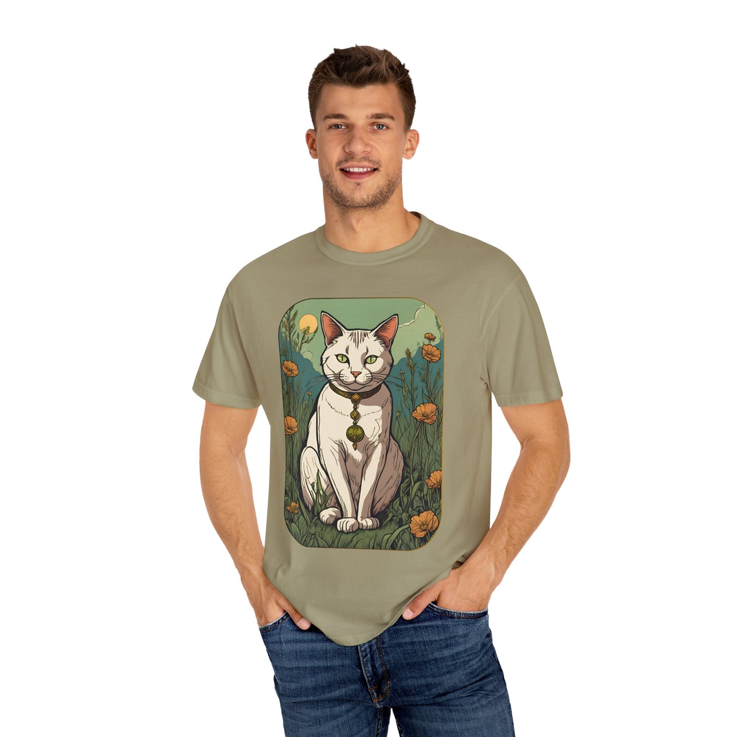 Cat Tarot Style Design - Unisex Garment-Dyed T-shirt