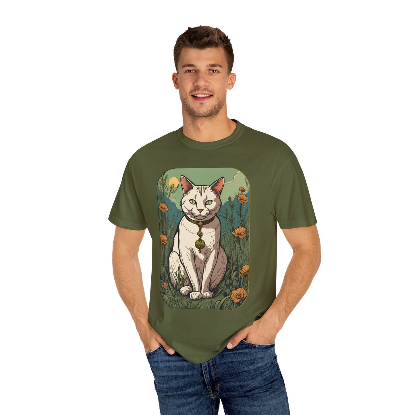 Cat Tarot Style Design - Unisex Garment-Dyed T-shirt