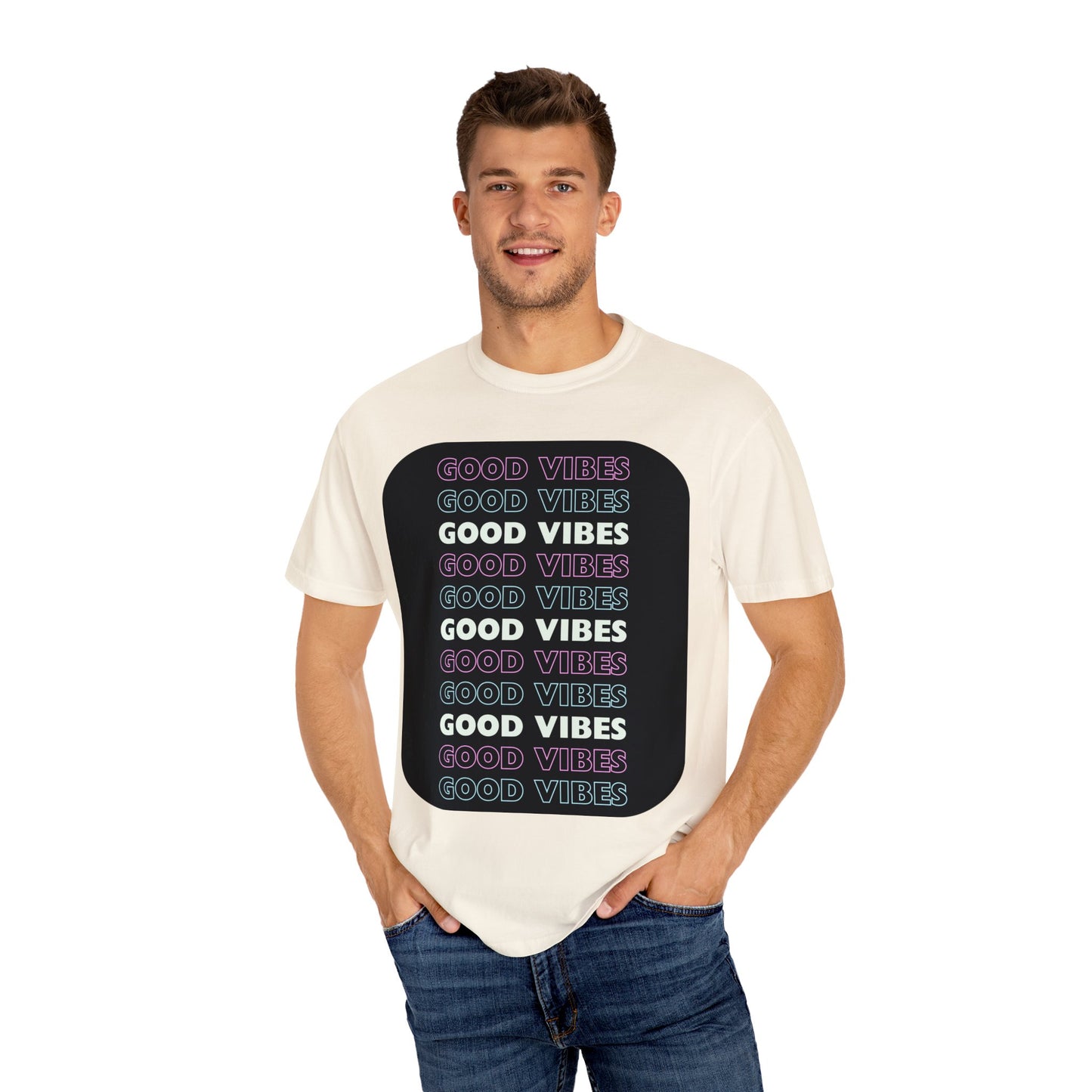 GOOD VIBES Neon Style Word Design - Unisex Garment-Dyed T-shirt