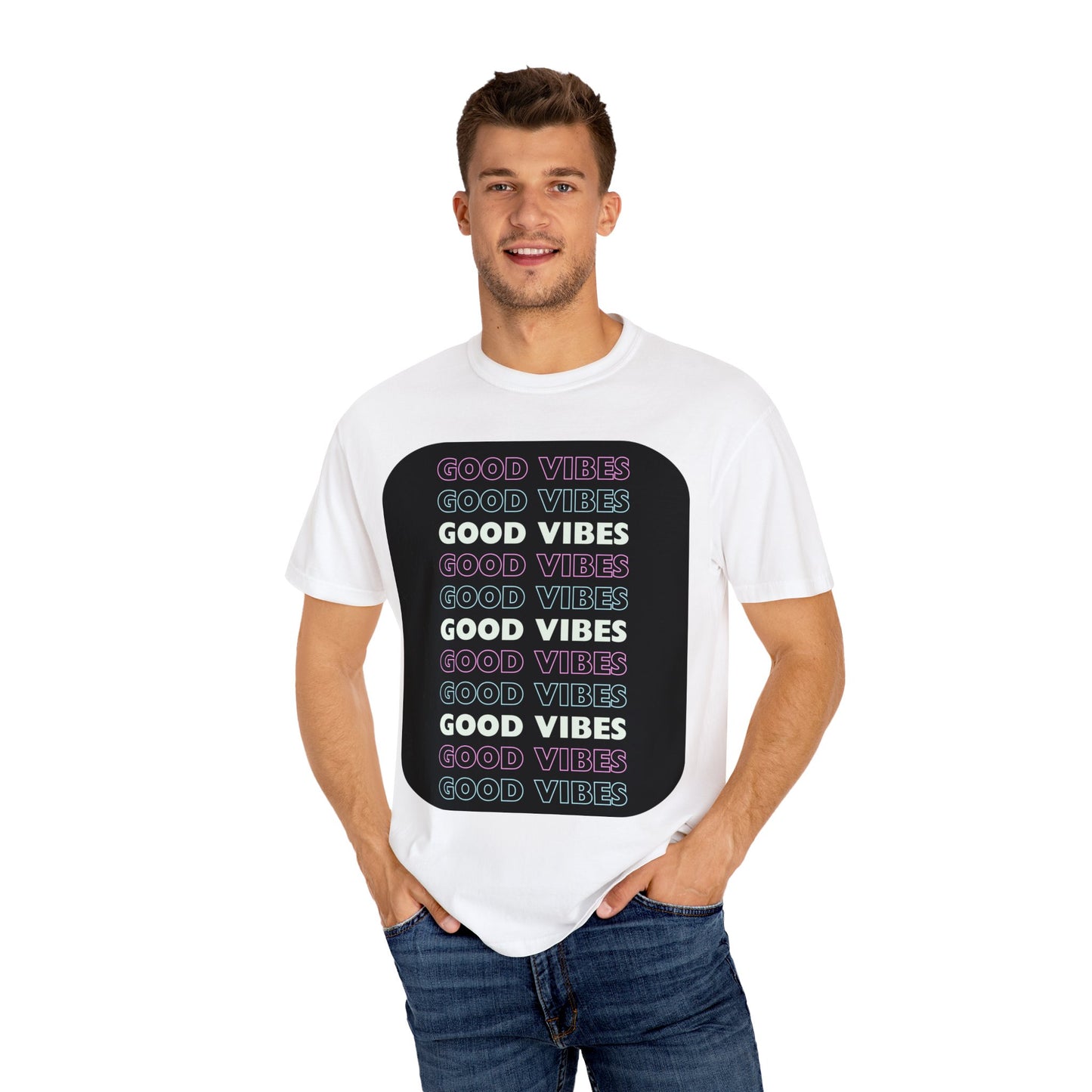 GOOD VIBES Neon Style Word Design - Unisex Garment-Dyed T-shirt