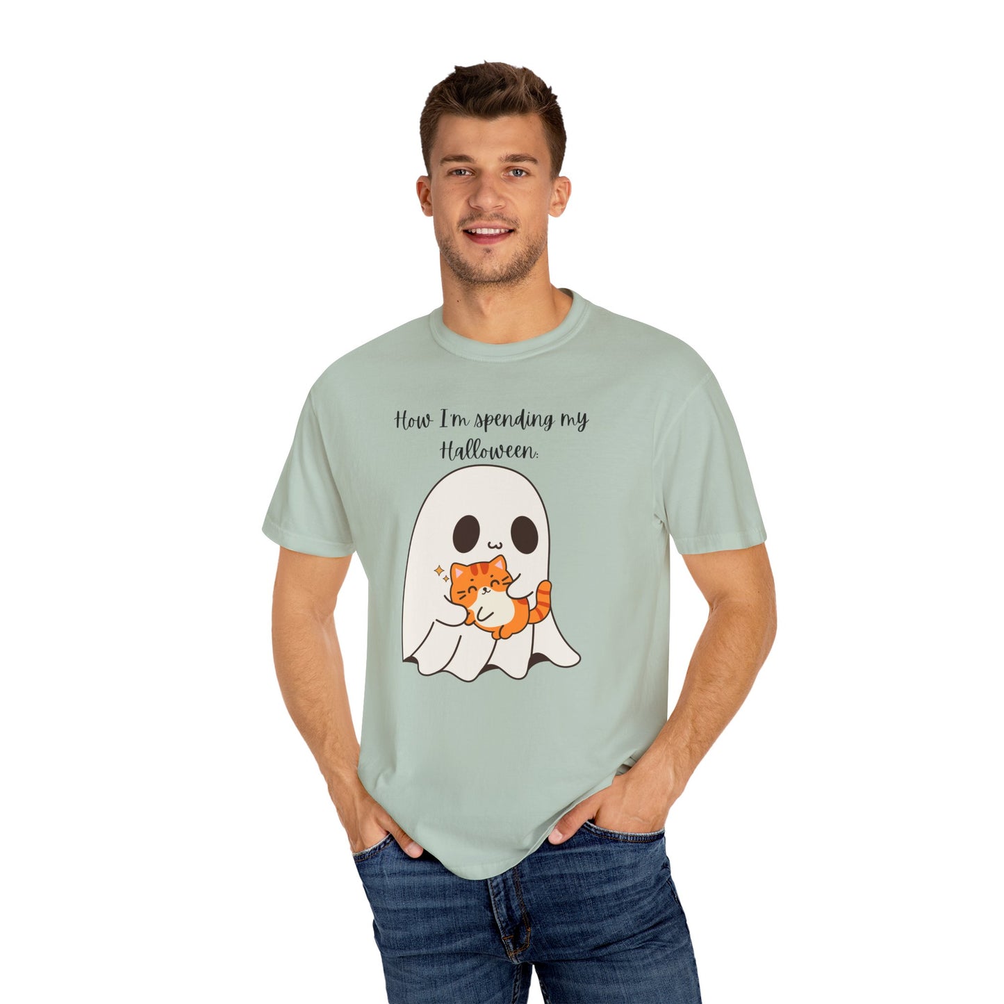 Ghost and Cat Halloween - Unisex Garment-Dyed T-shirt