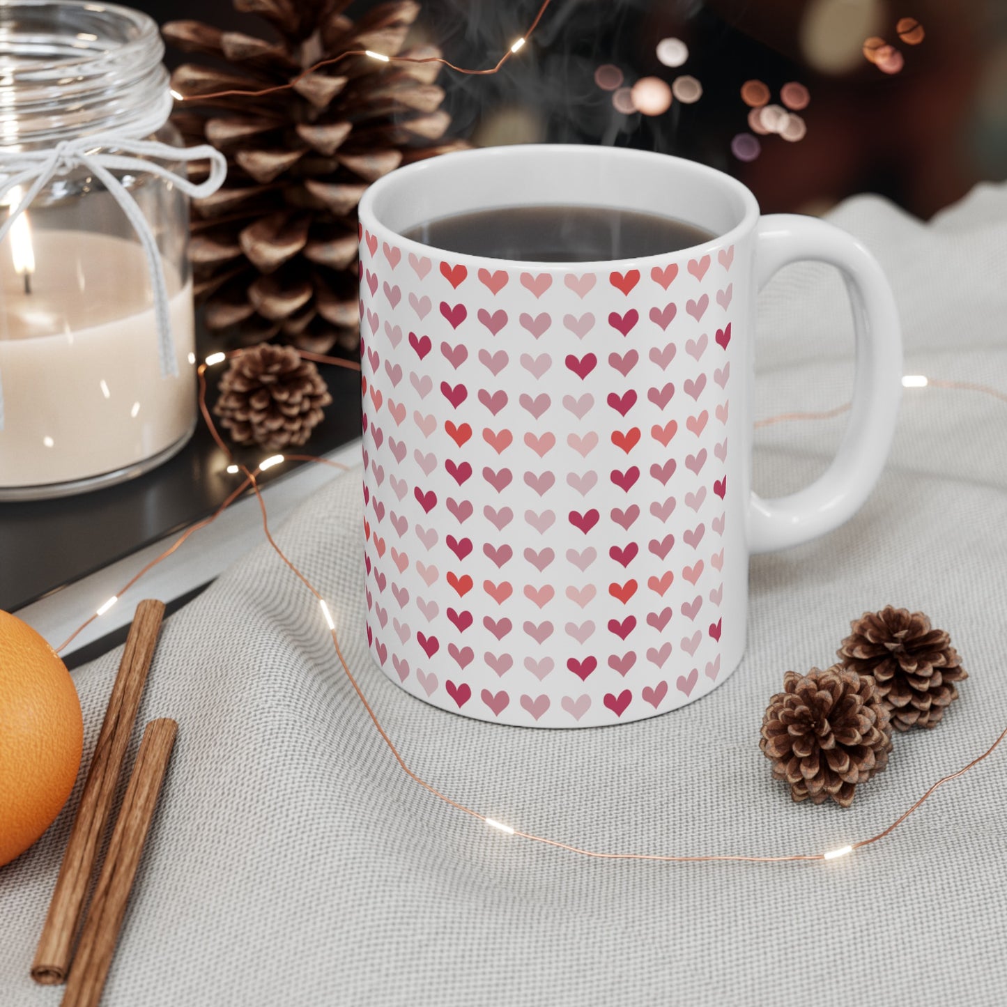 Red/Pink Hearts Ceramic Mug, 11oz