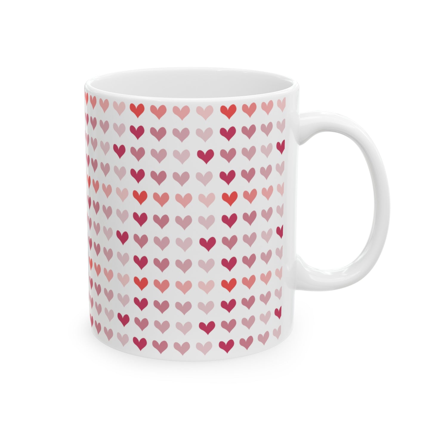 Red/Pink Hearts Ceramic Mug, 11oz