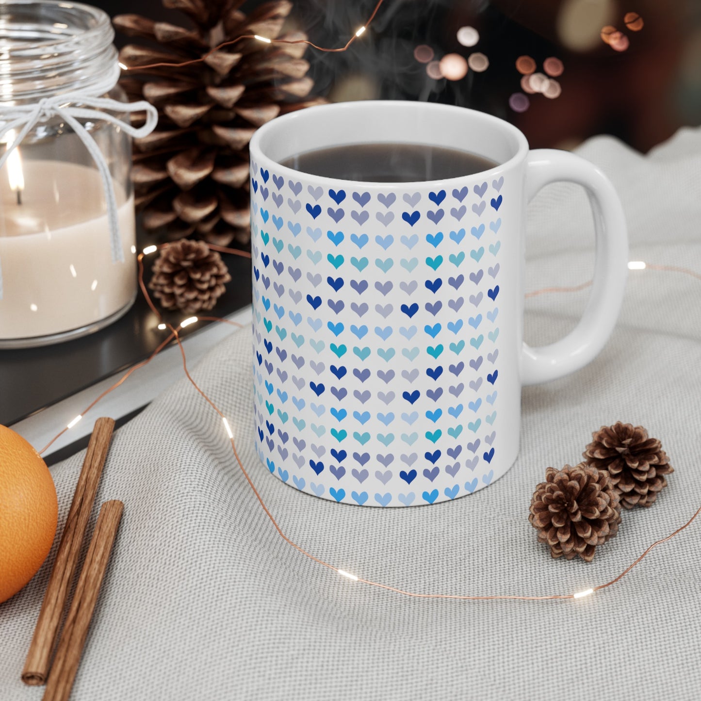 Blue Hearts Ceramic Mug, 11oz