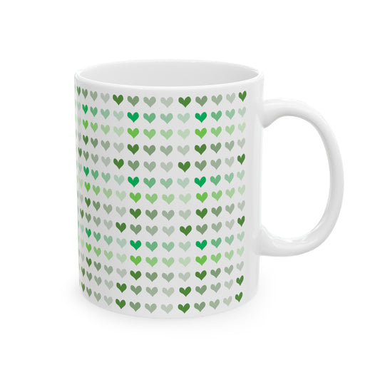 Green Hearts Ceramic Mug, 11oz