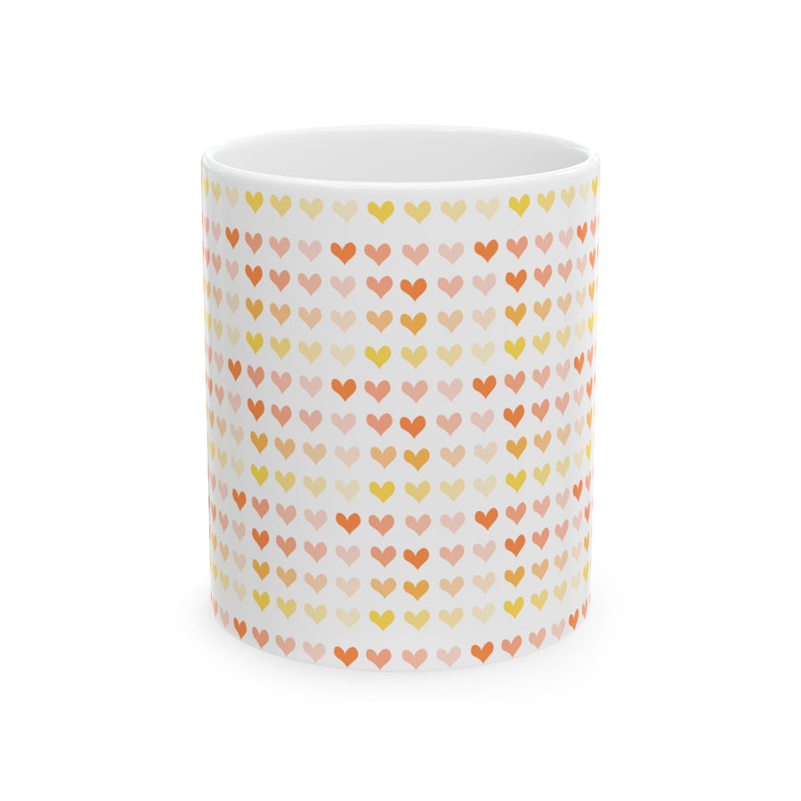 Yellow & Orange Hearts Ceramic Mug, 11oz