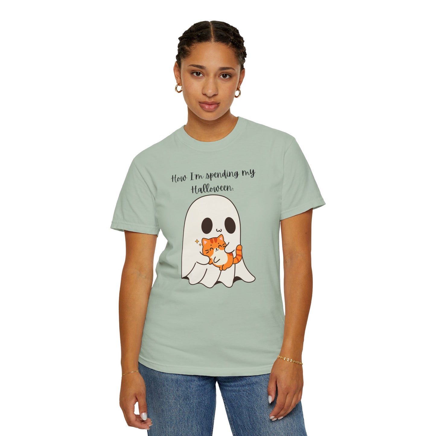 Ghost and Cat Halloween - Unisex Garment-Dyed T-shirt