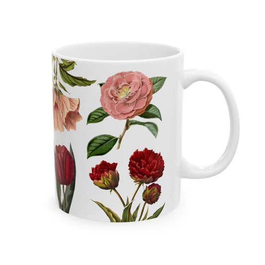 Red and Pink Flowers Ceramic Mug, 11oz