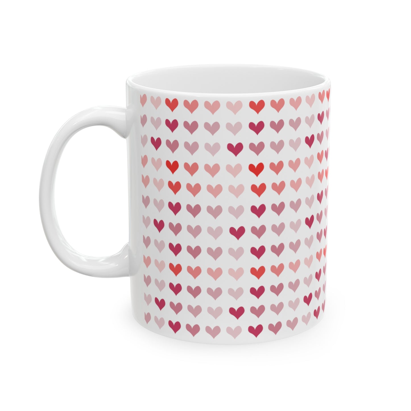 Red/Pink Hearts Ceramic Mug, 11oz