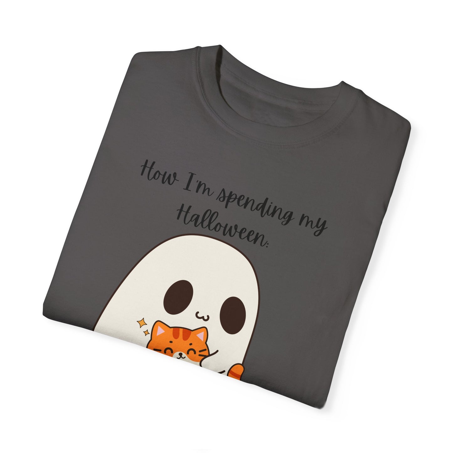 Ghost and Cat Halloween - Unisex Garment-Dyed T-shirt