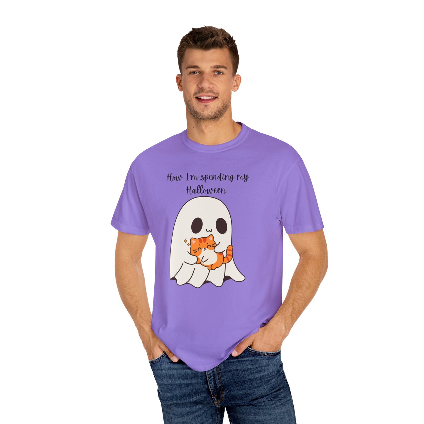 Ghost and Cat Halloween - Unisex Garment-Dyed T-shirt