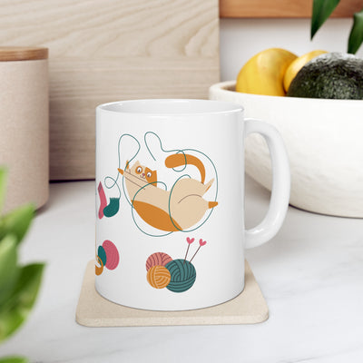 Cats & Yarn Ceramic Mug, 11oz