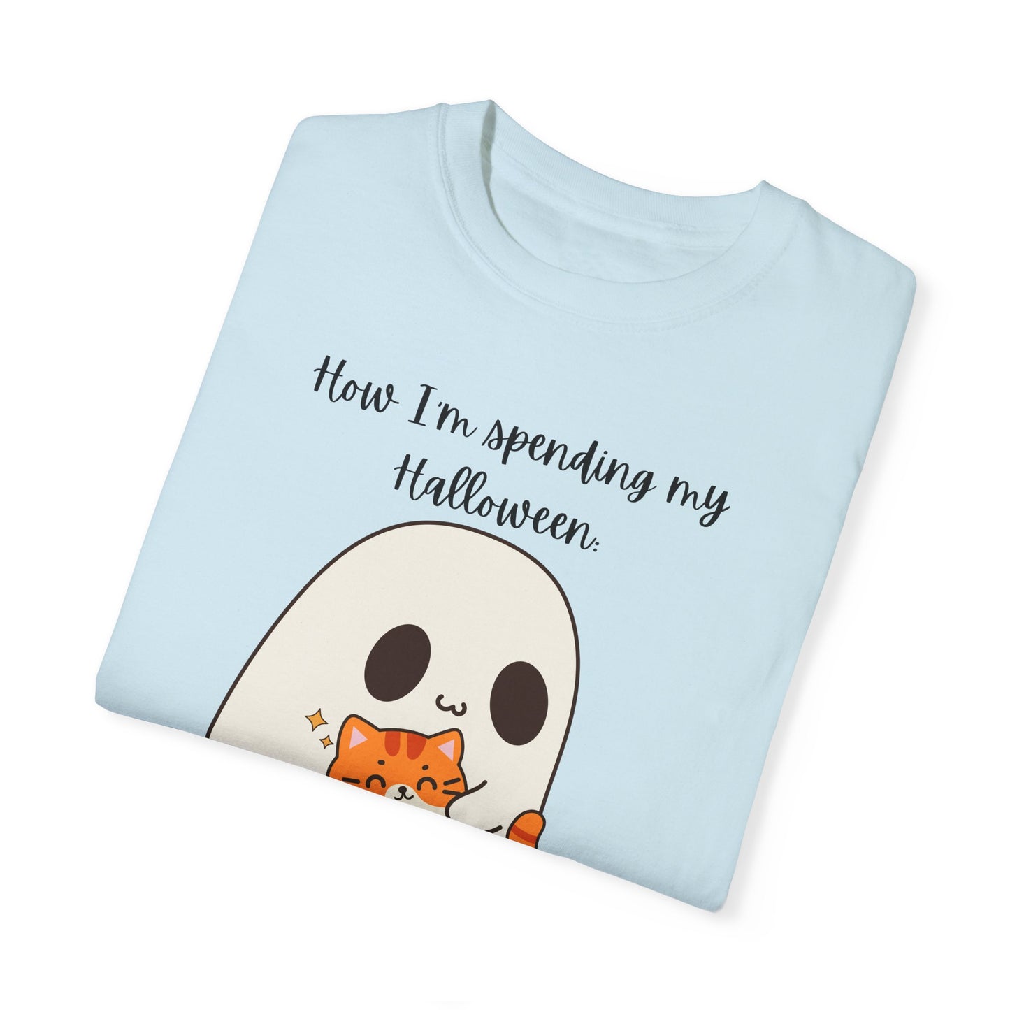 Ghost and Cat Halloween - Unisex Garment-Dyed T-shirt