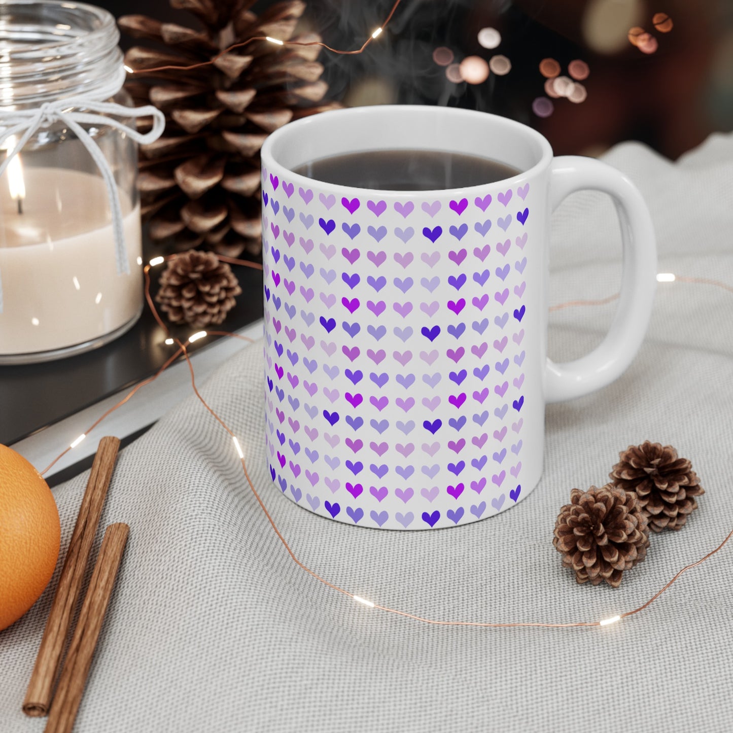 Purple Hearts Ceramic Mug, 11oz