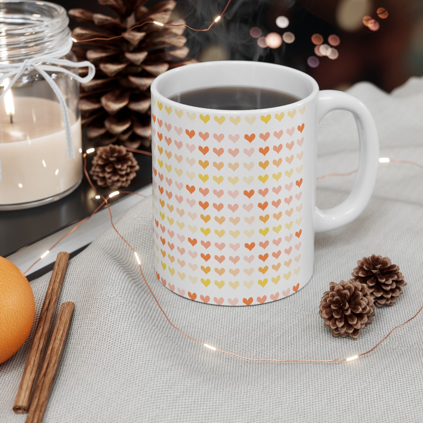 Yellow & Orange Hearts Ceramic Mug, 11oz