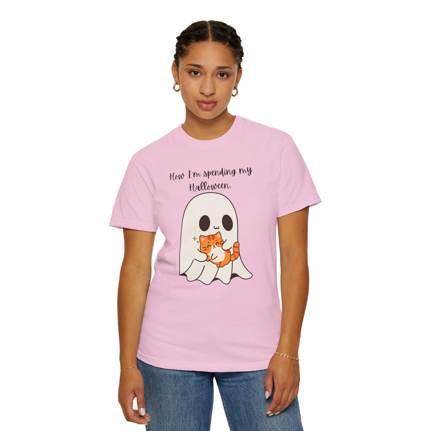 Ghost and Cat Halloween - Unisex Garment-Dyed T-shirt