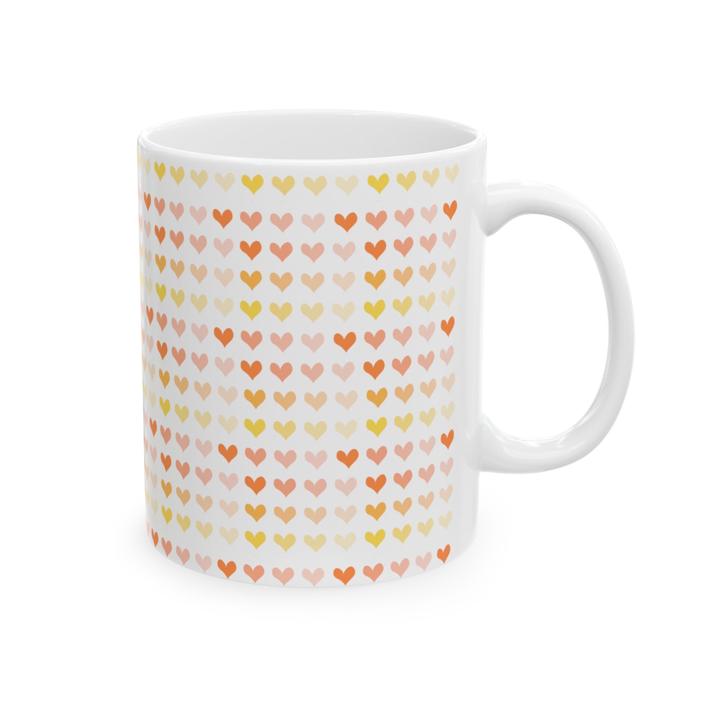 Yellow & Orange Hearts Ceramic Mug, 11oz