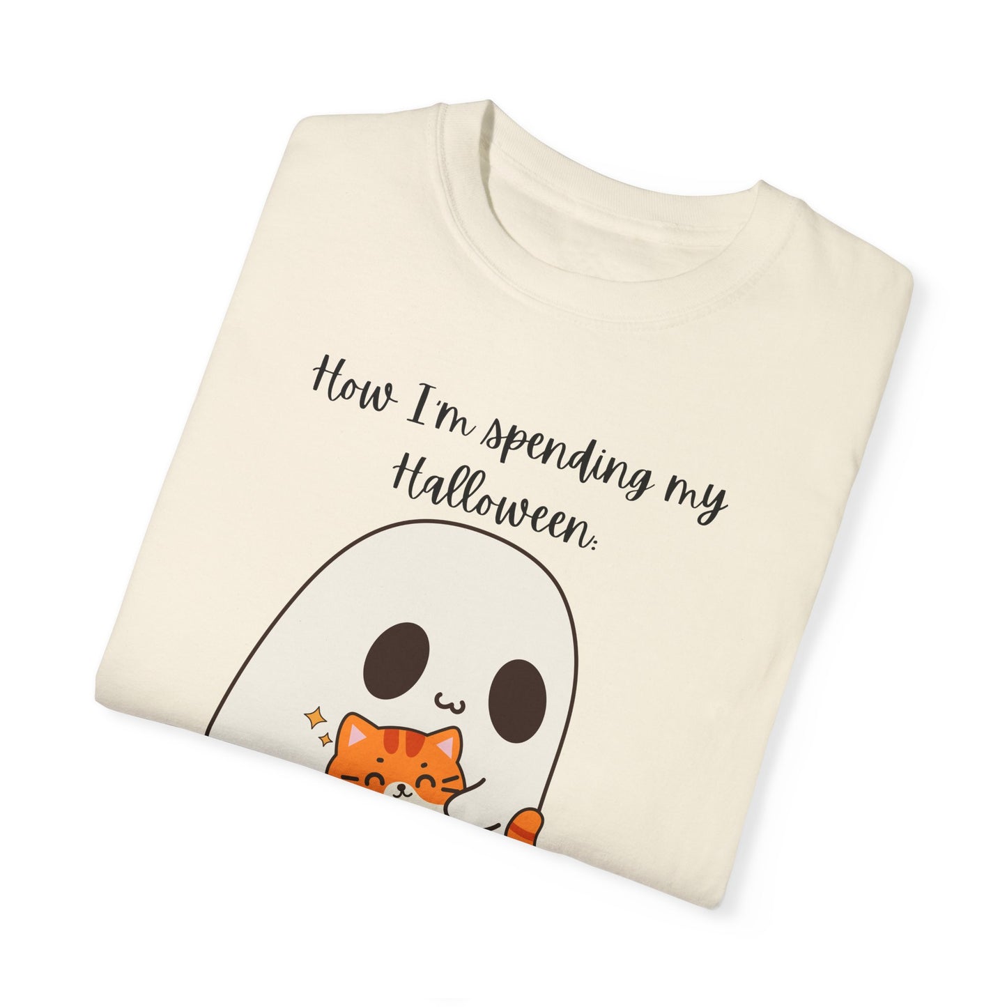 Ghost and Cat Halloween - Unisex Garment-Dyed T-shirt