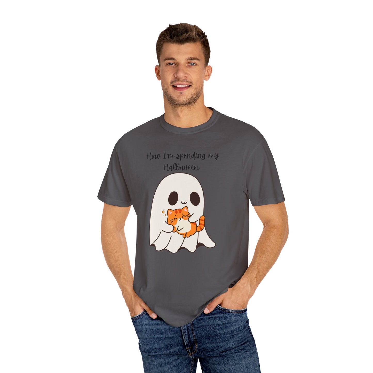 Ghost and Cat Halloween - Unisex Garment-Dyed T-shirt