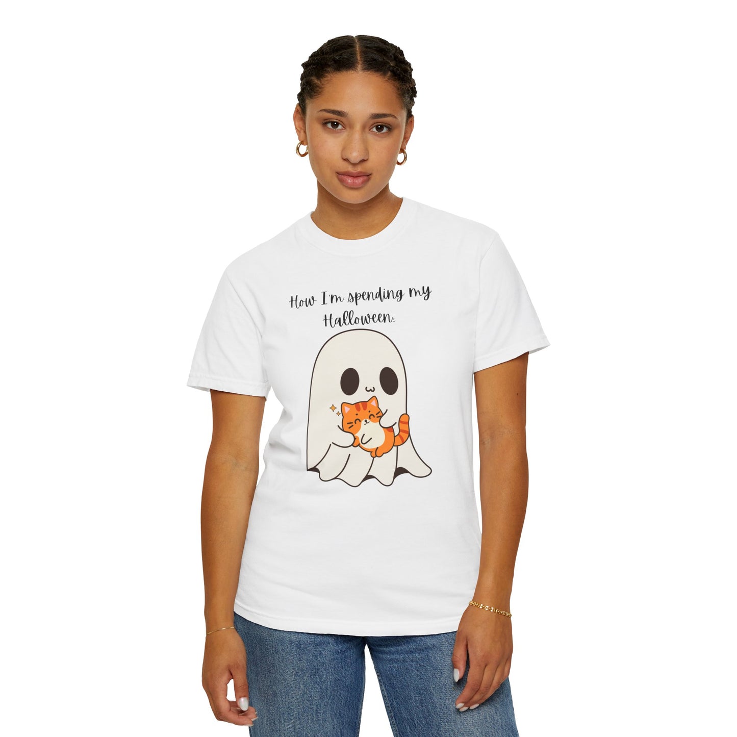 Ghost and Cat Halloween - Unisex Garment-Dyed T-shirt