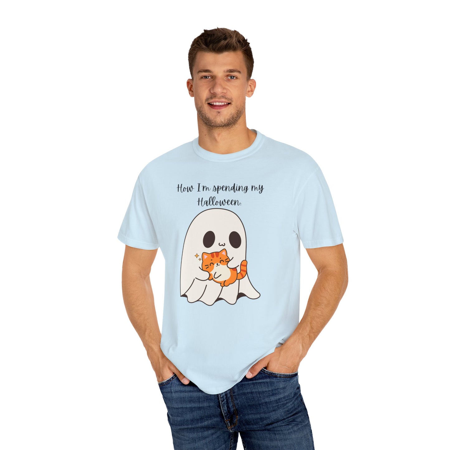 Ghost and Cat Halloween - Unisex Garment-Dyed T-shirt