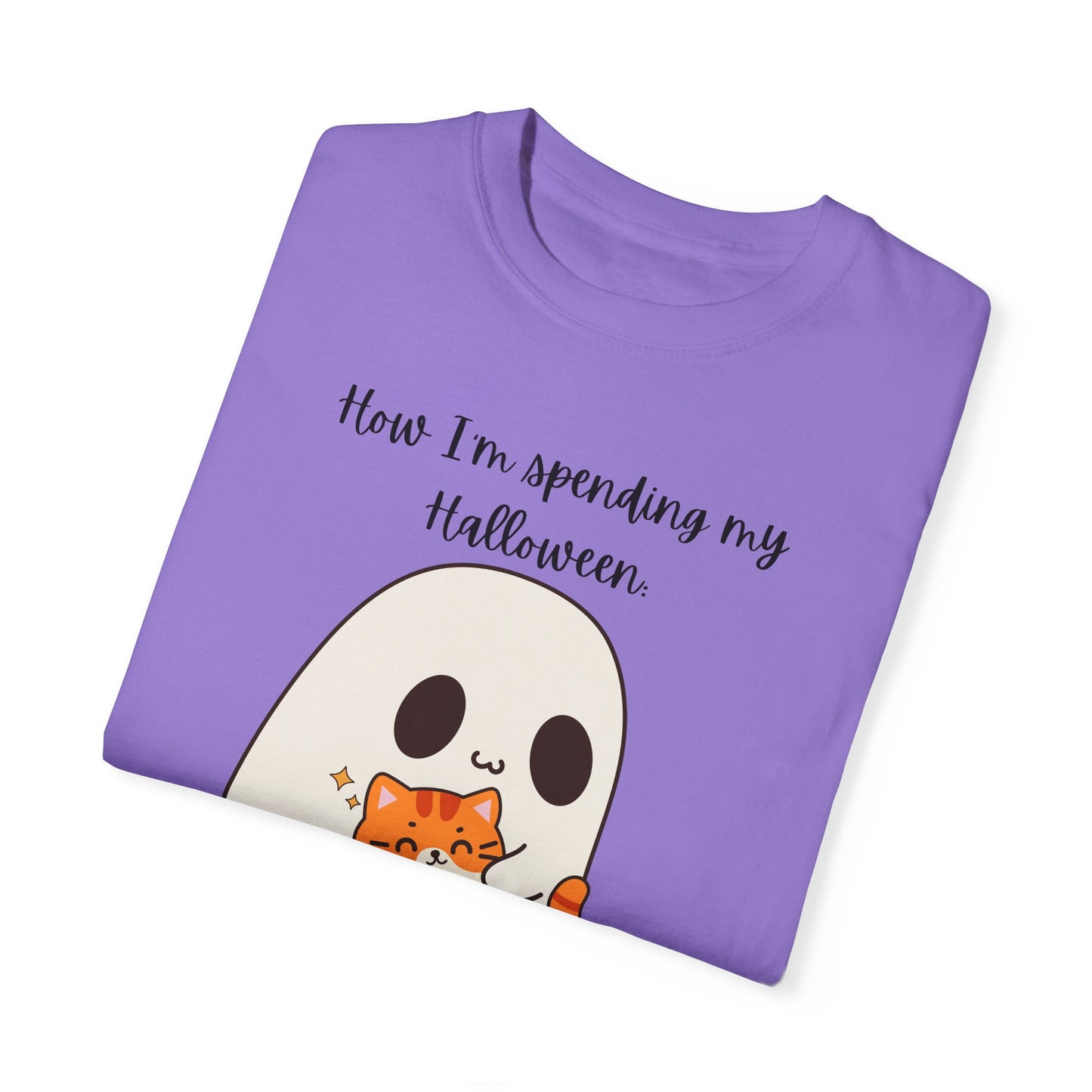 Ghost and Cat Halloween - Unisex Garment-Dyed T-shirt