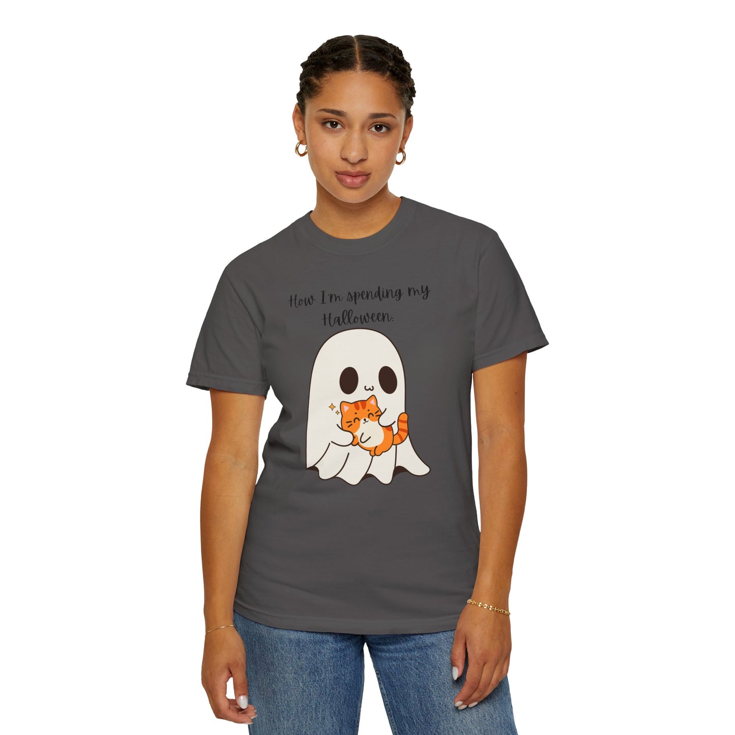 Ghost and Cat Halloween - Unisex Garment-Dyed T-shirt