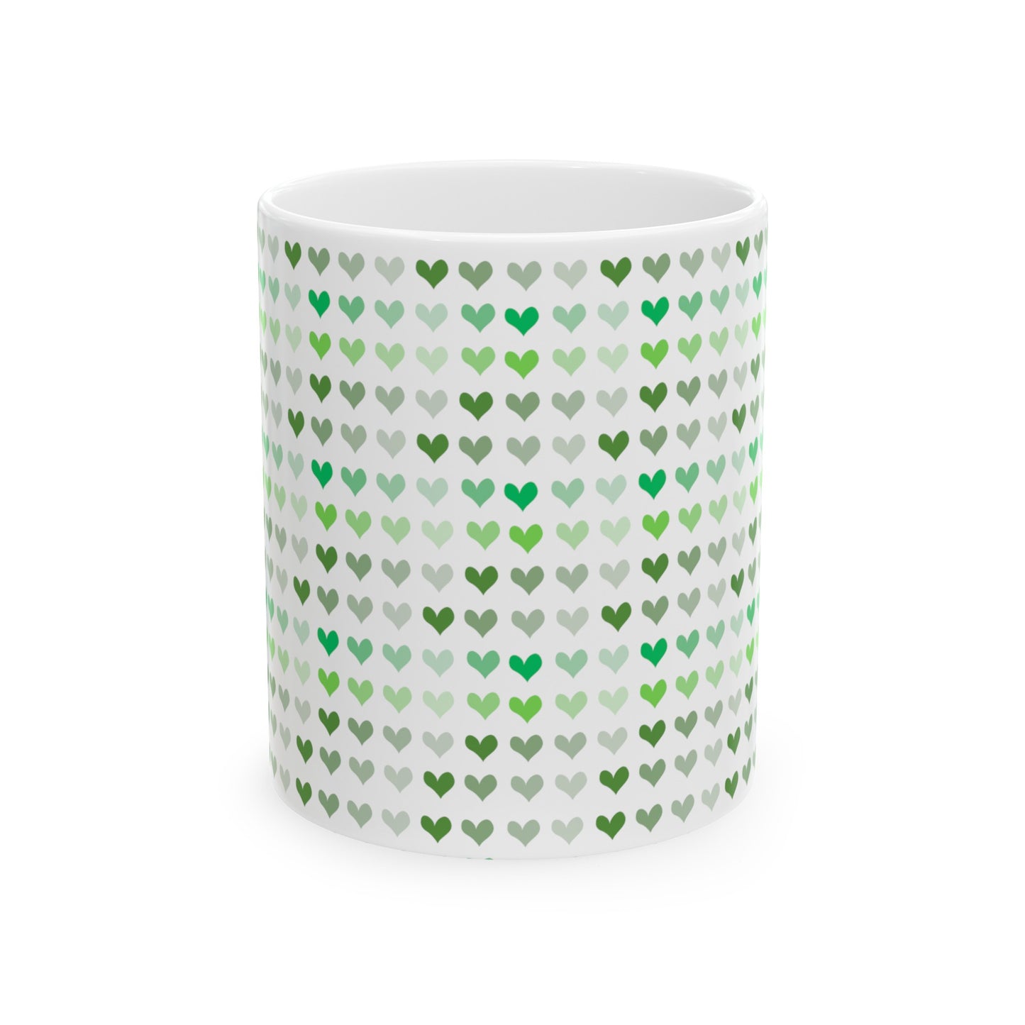 Green Hearts Ceramic Mug, 11oz