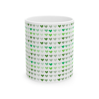 Green Hearts Ceramic Mug, 11oz