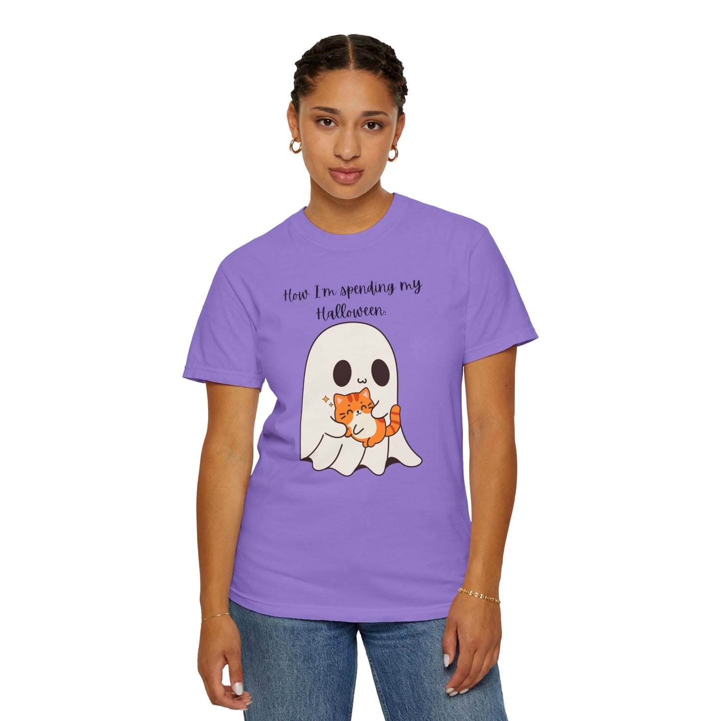 Ghost and Cat Halloween - Unisex Garment-Dyed T-shirt