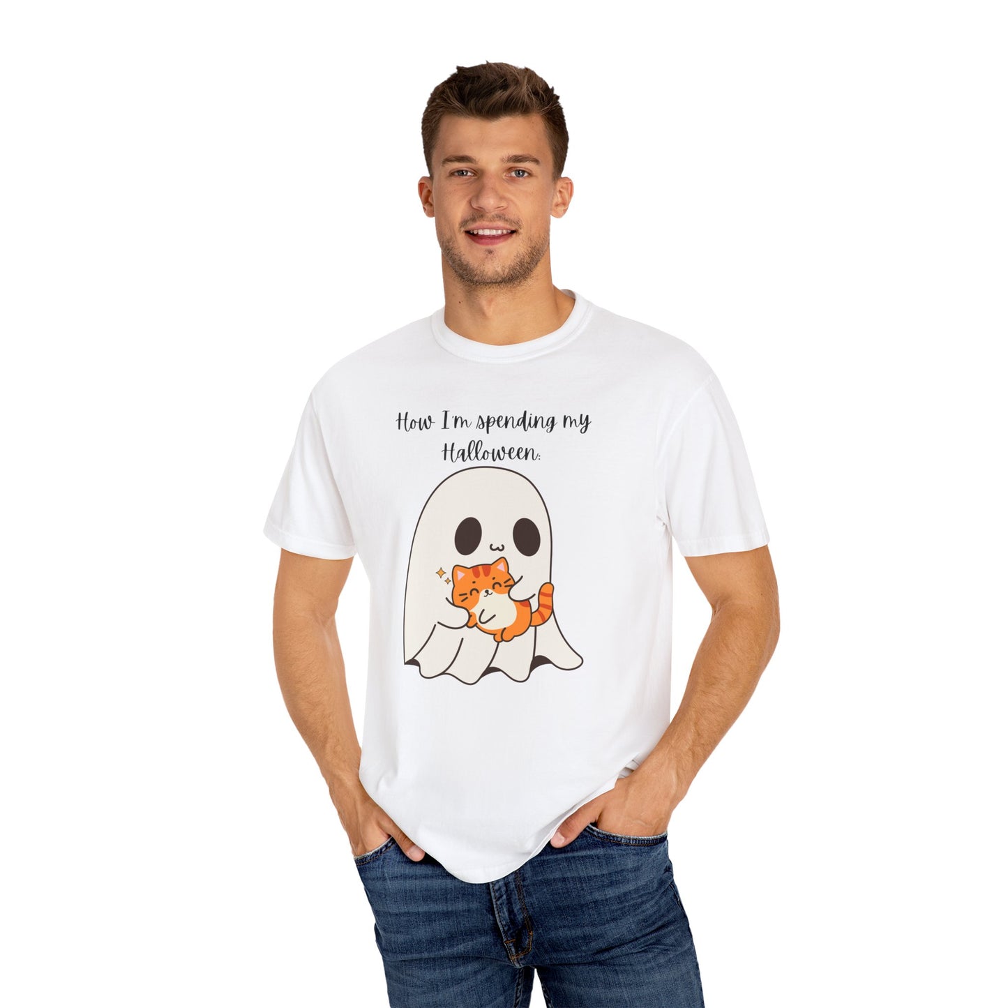 Ghost and Cat Halloween - Unisex Garment-Dyed T-shirt